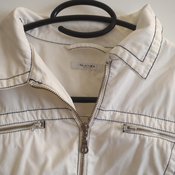 Sand White cotton jacket summer light zipper pockets 4 6 Island Cruise Vacation - Picture 2 of 15